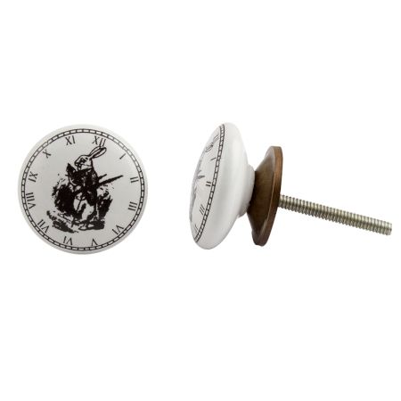 Black Rabbit Clock Ceramic Drawer Knob